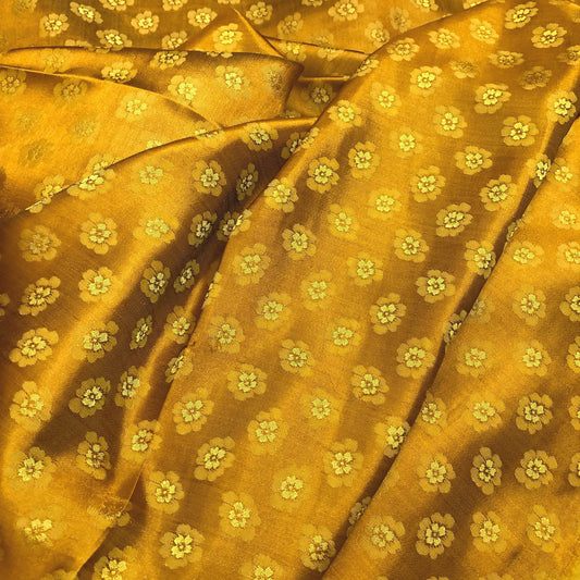 Bronze silk with peach pattern fabric, Pure mulberry silk, Handmade fabric, Organic fiber, Vintage textile