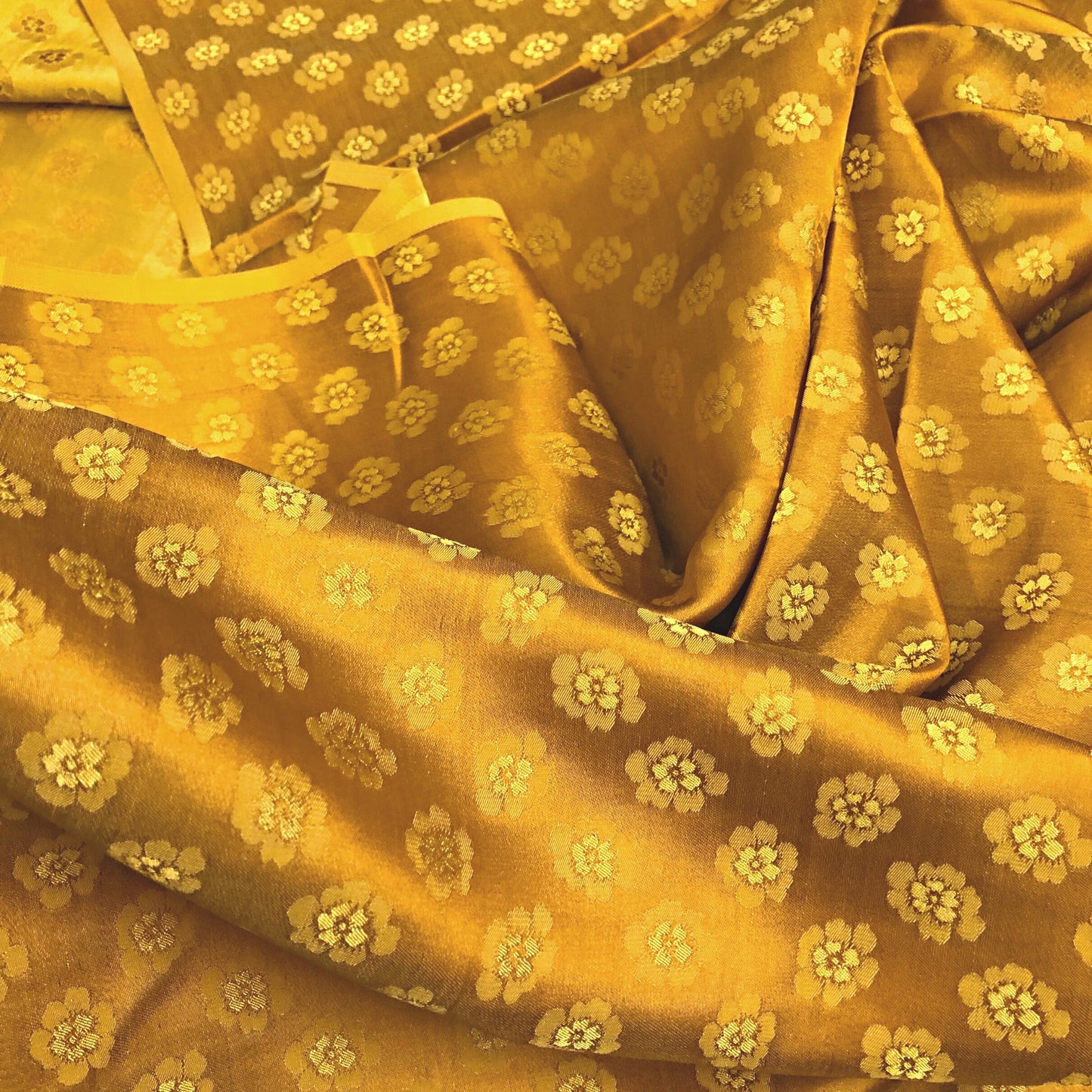 Bronze silk with peach pattern fabric, Pure mulberry silk, Handmade fabric, Organic fiber, Vintage textile