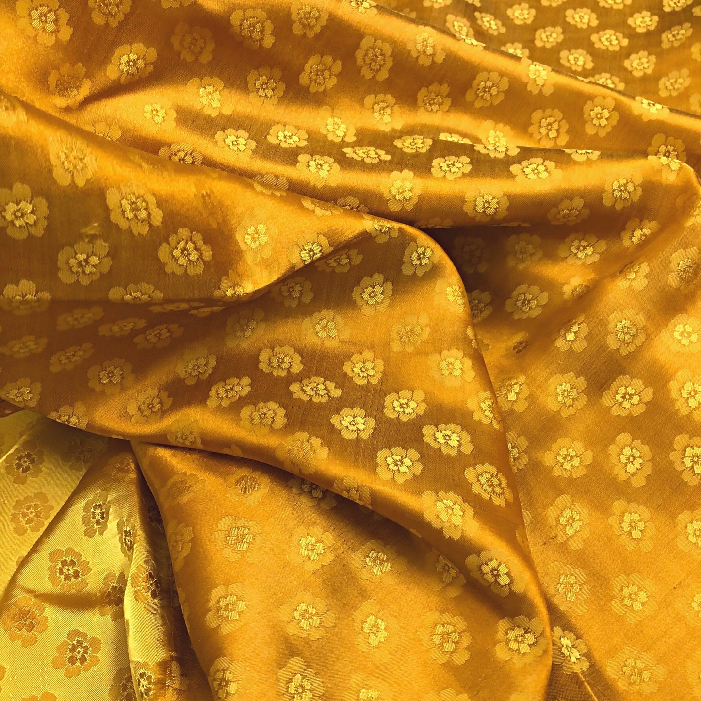 Bronze silk with peach pattern fabric, Pure mulberry silk, Handmade fabric, Organic fiber, Vintage textile