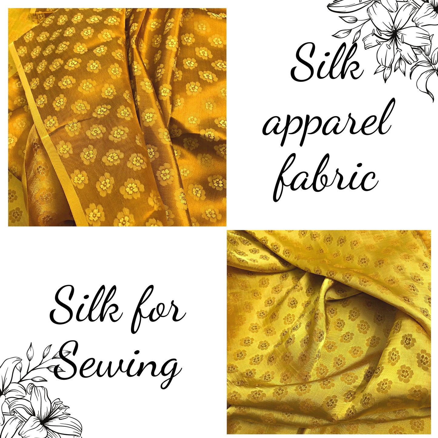 Bronze silk with peach pattern fabric, Pure mulberry silk, Handmade fabric, Organic fiber, Vintage textile