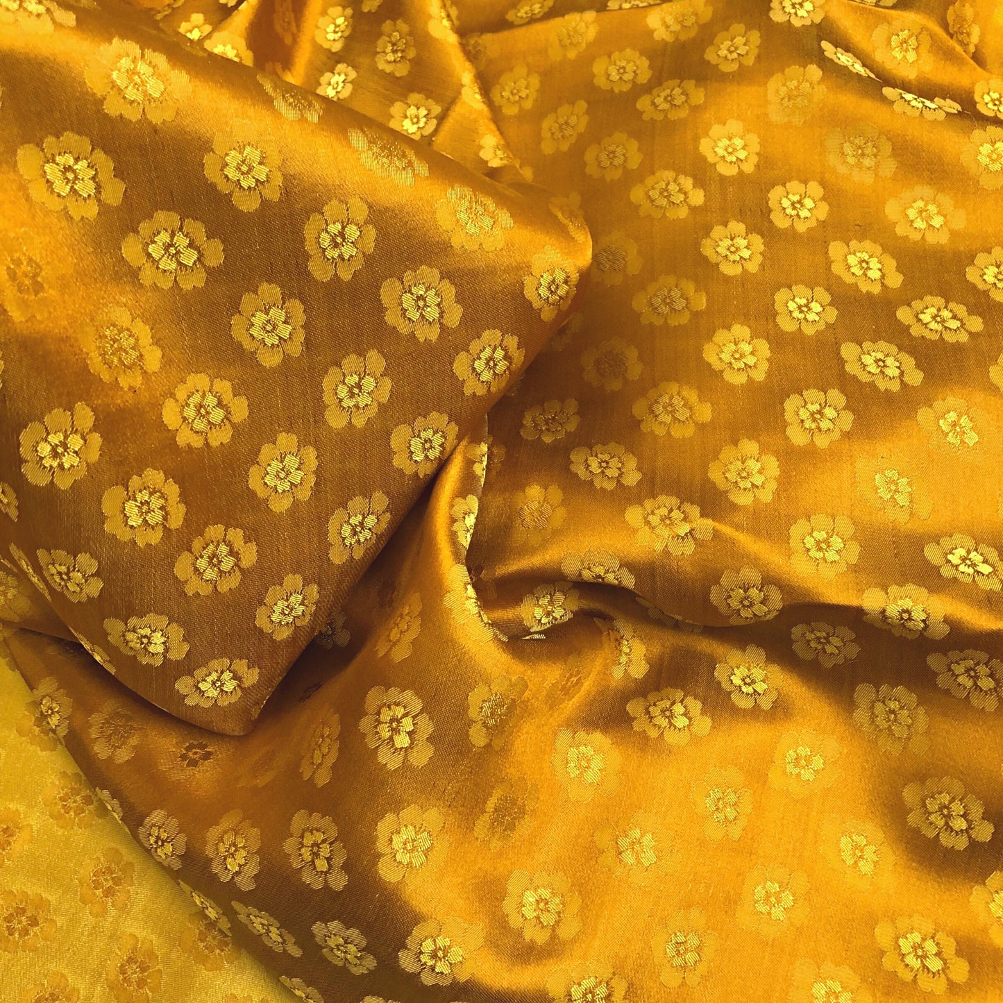 Bronze silk with peach pattern fabric, Pure mulberry silk, Handmade fabric, Organic fiber, Vintage textile