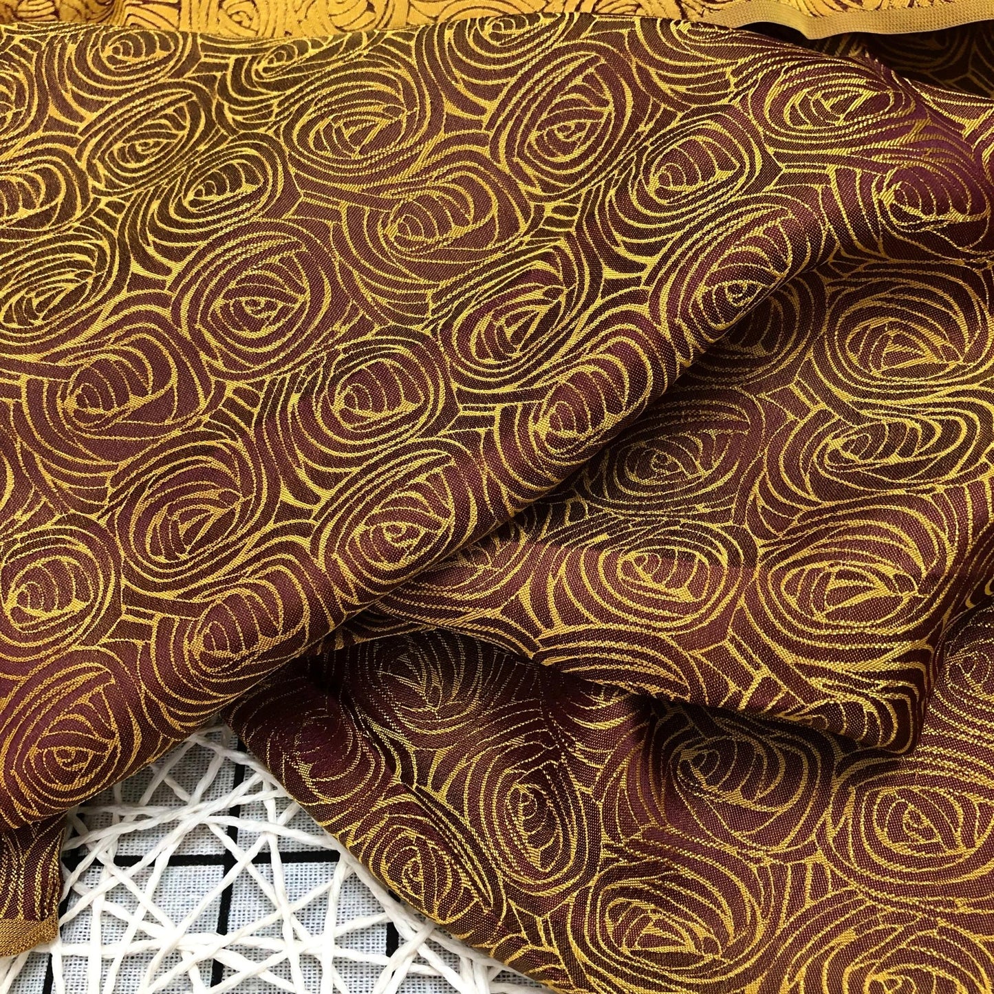 Brown Yellow silk fabric with mulberry cabbage pattern, Pure mulberry silk, Handmade fabric, Organic fiber