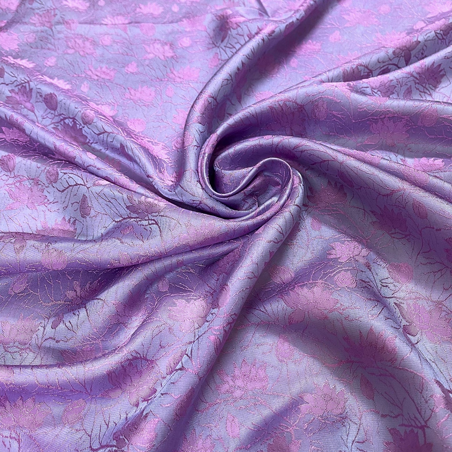 Gray & pink lotus silk pattern fabric, Pure mulberry silk, Handmade fabric, Organic fiber, Vintage textile, Dress making, Gift for women, Silk dress