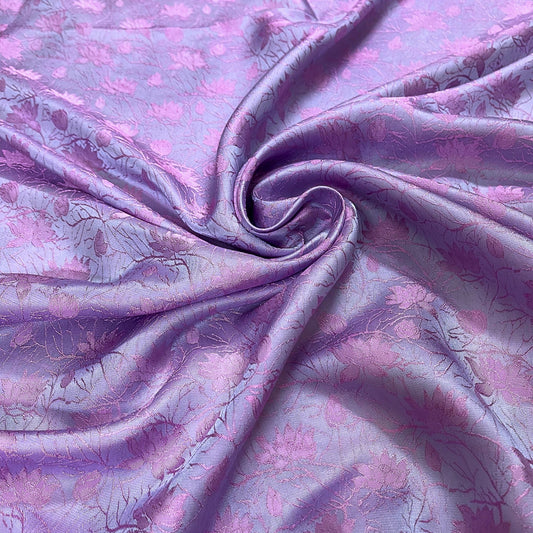 Gray & pink lotus silk pattern fabric, Pure mulberry silk, Handmade fabric, Organic fiber, Vintage textile, Dress making, Gift for women, Silk dress