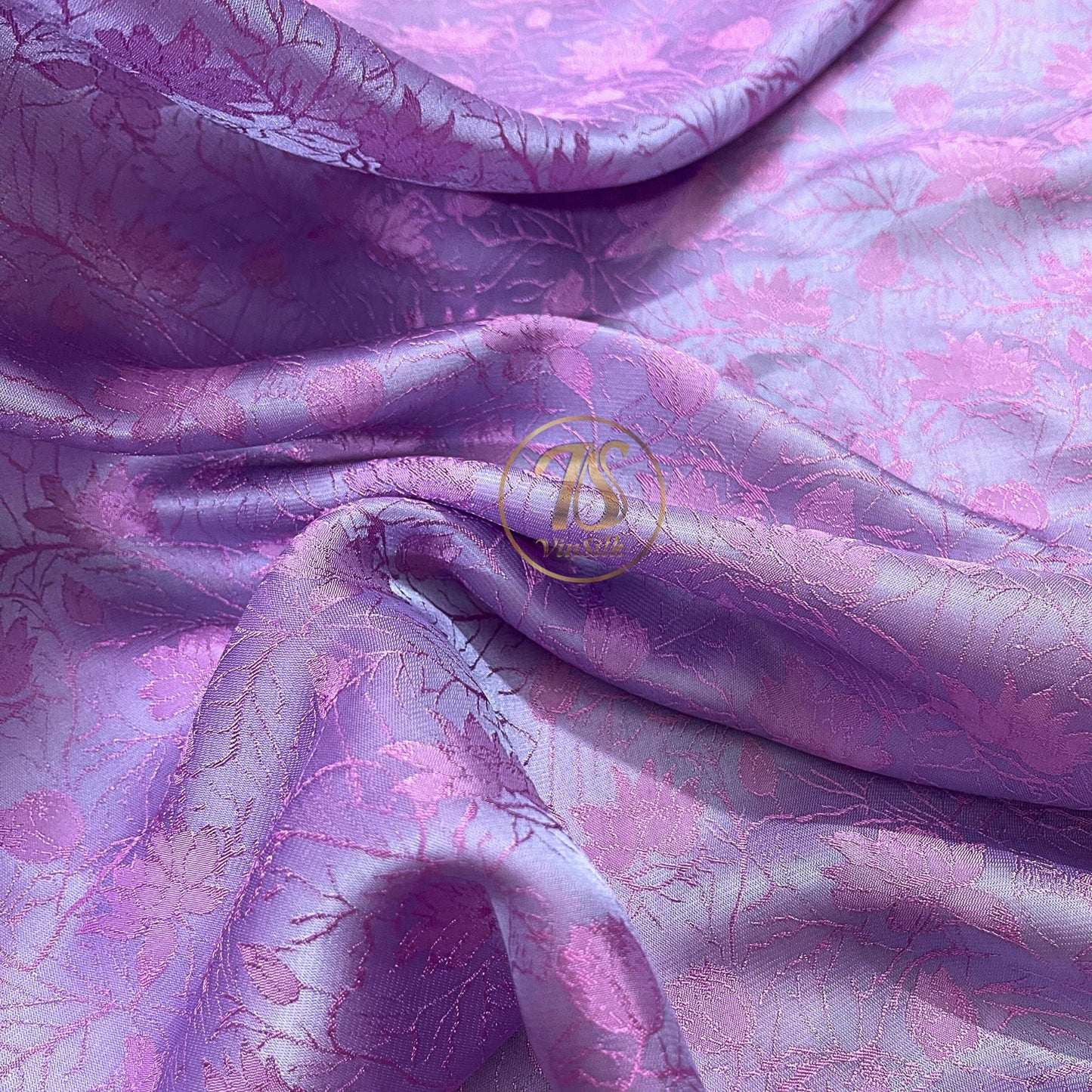 Gray & pink lotus silk pattern fabric, Pure mulberry silk, Handmade fabric, Organic fiber, Vintage textile, Dress making, Gift for women, Silk dress