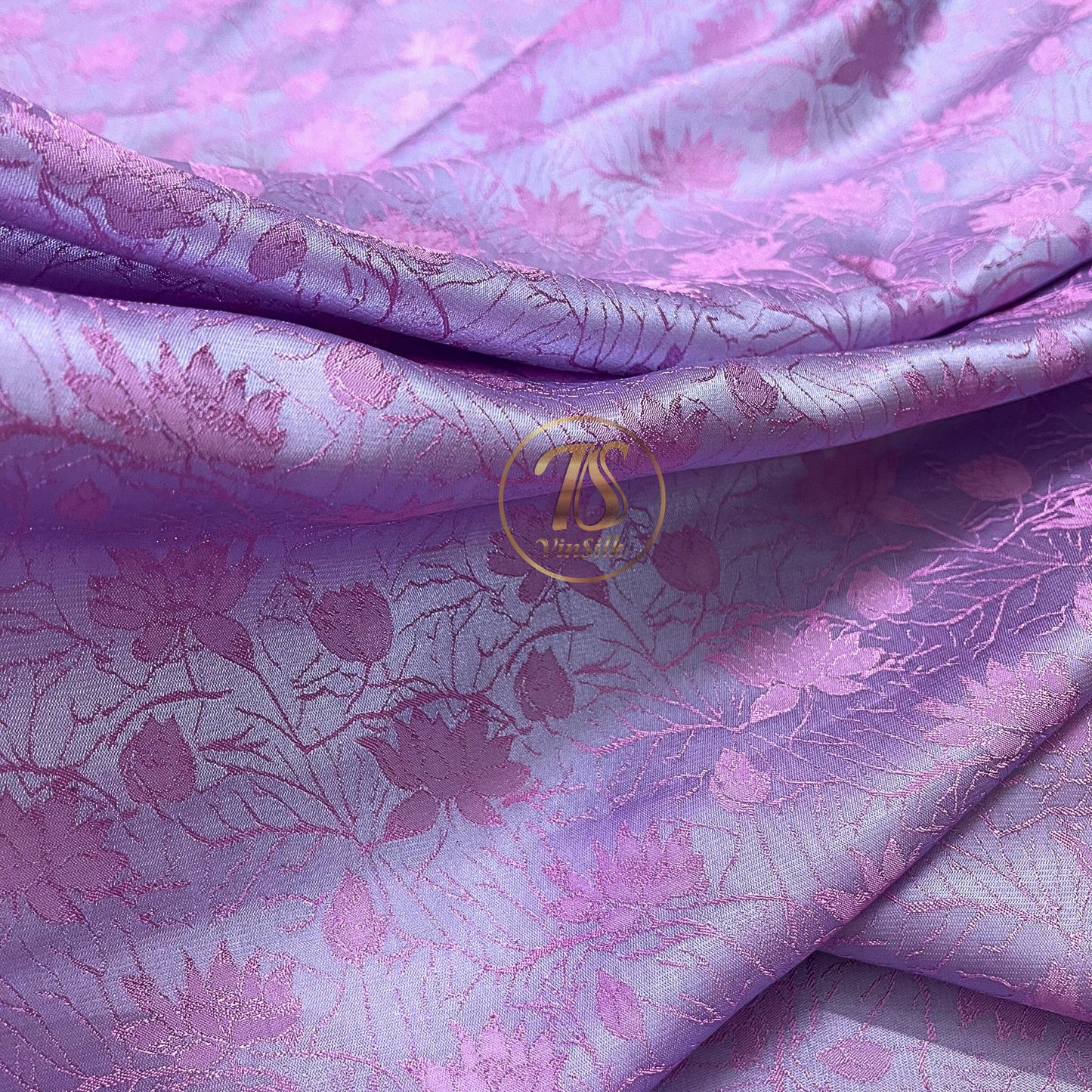 Gray & pink lotus silk pattern fabric, Pure mulberry silk, Handmade fabric, Organic fiber, Vintage textile, Dress making, Gift for women, Silk dress