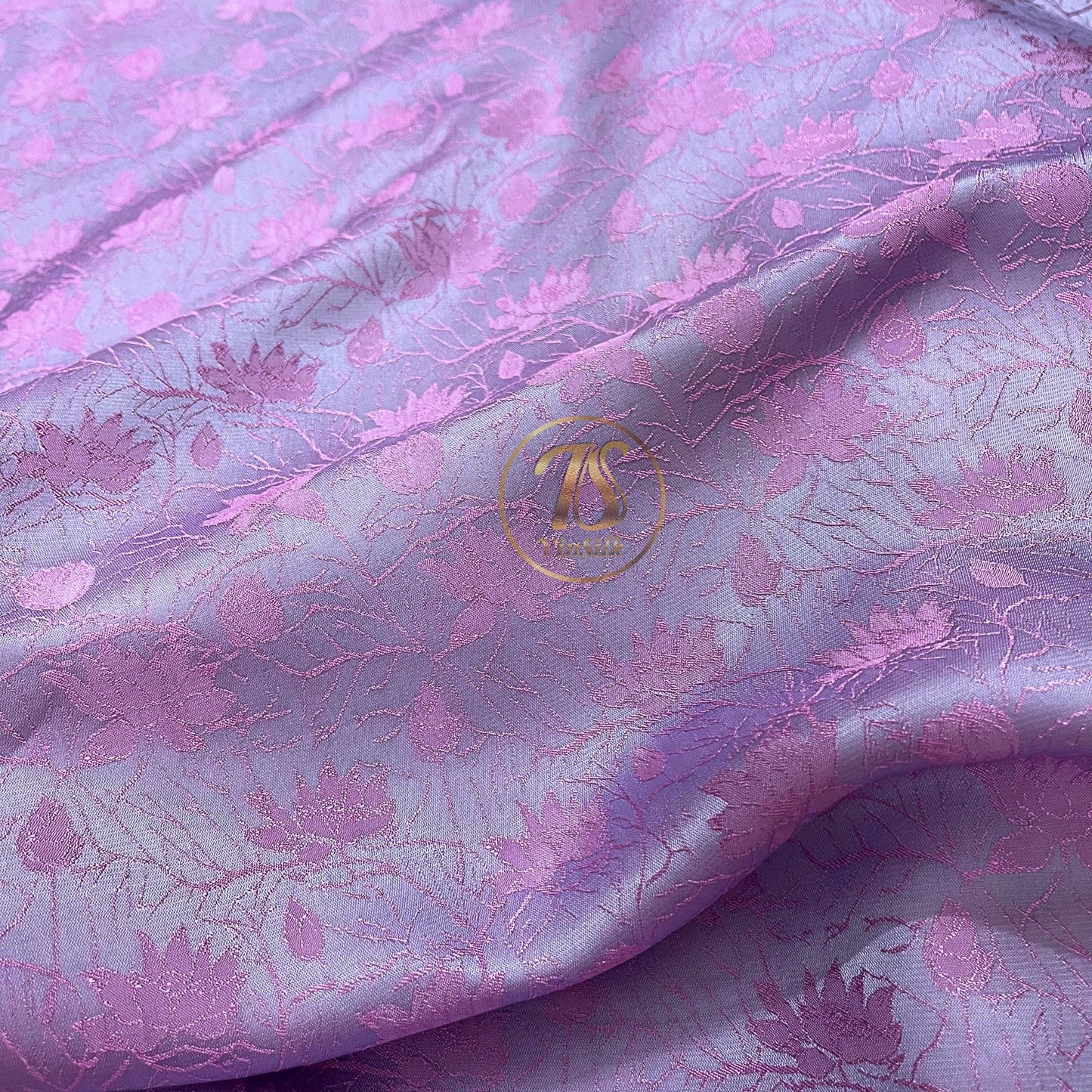 Gray & pink lotus silk pattern fabric, Pure mulberry silk, Handmade fabric, Organic fiber, Vintage textile, Dress making, Gift for women, Silk dress