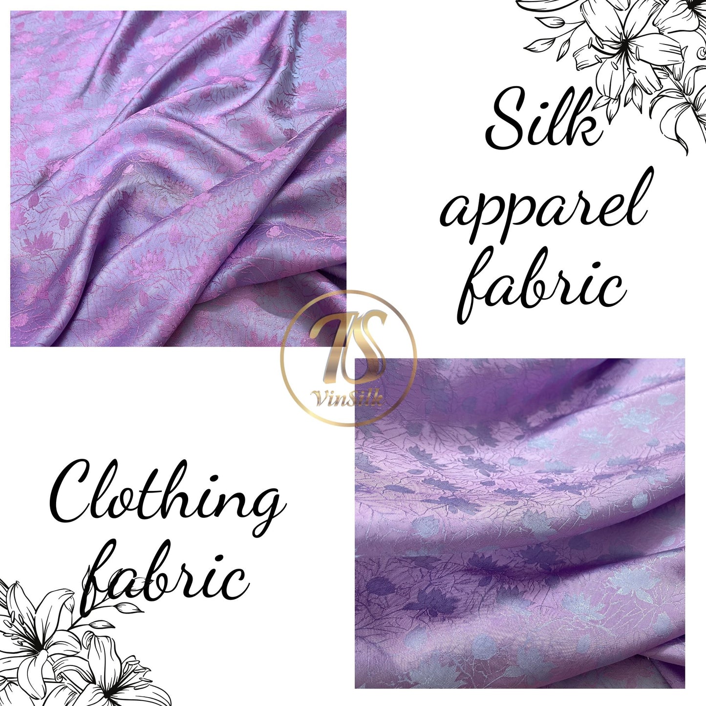 Gray & pink lotus silk pattern fabric, Pure mulberry silk, Handmade fabric, Organic fiber, Vintage textile, Dress making, Gift for women, Silk dress
