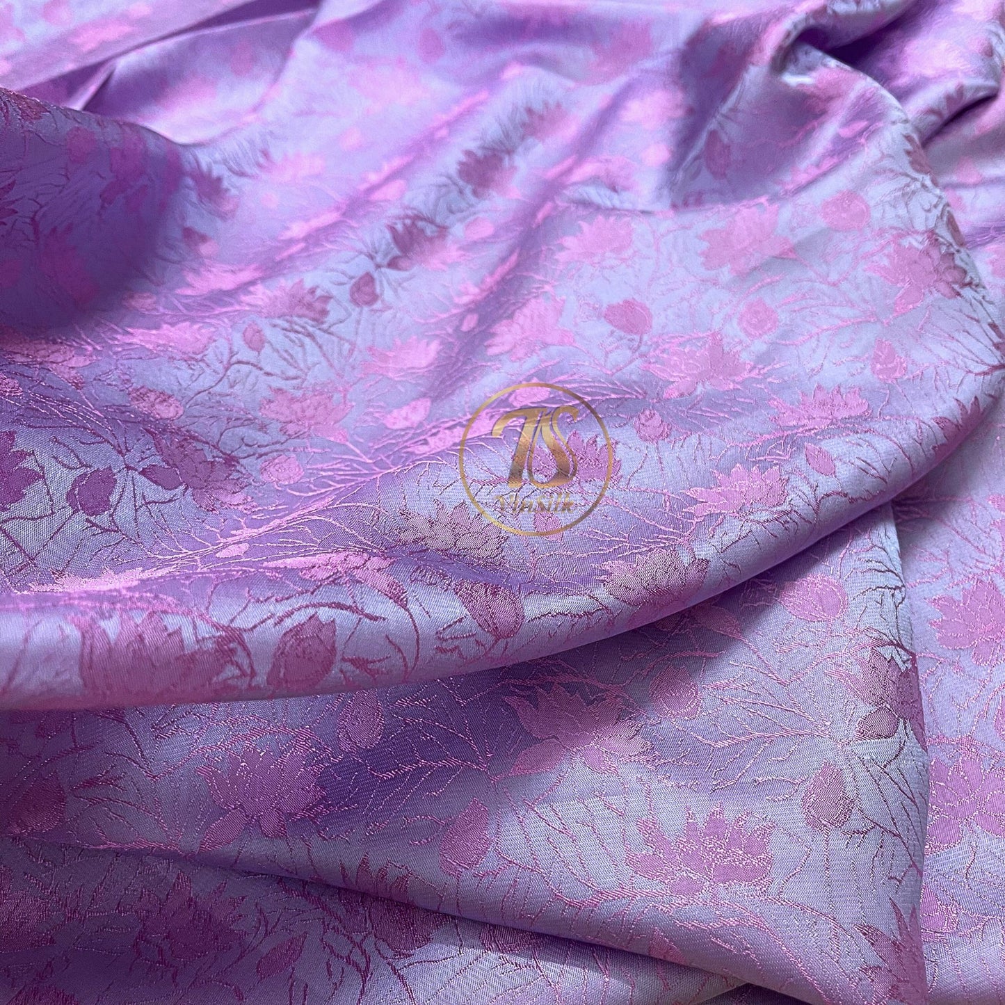 Gray & pink lotus silk pattern fabric, Pure mulberry silk, Handmade fabric, Organic fiber, Vintage textile, Dress making, Gift for women, Silk dress