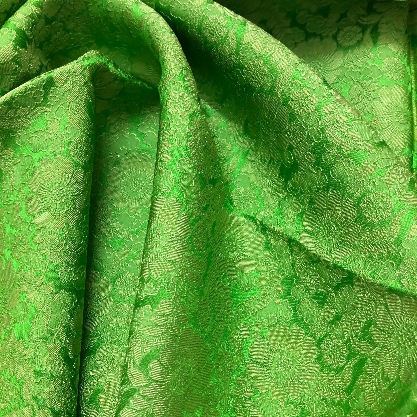 Green Silk with Chrysanthemum Pattern Fabric