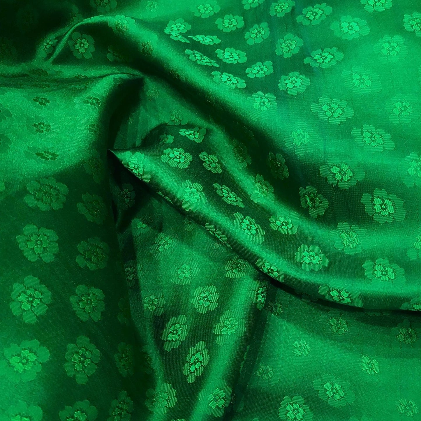 Green silk with peach pattern fabric, Pure mulberry silk, Handmade fabric, Organic fiber, Vintage textile