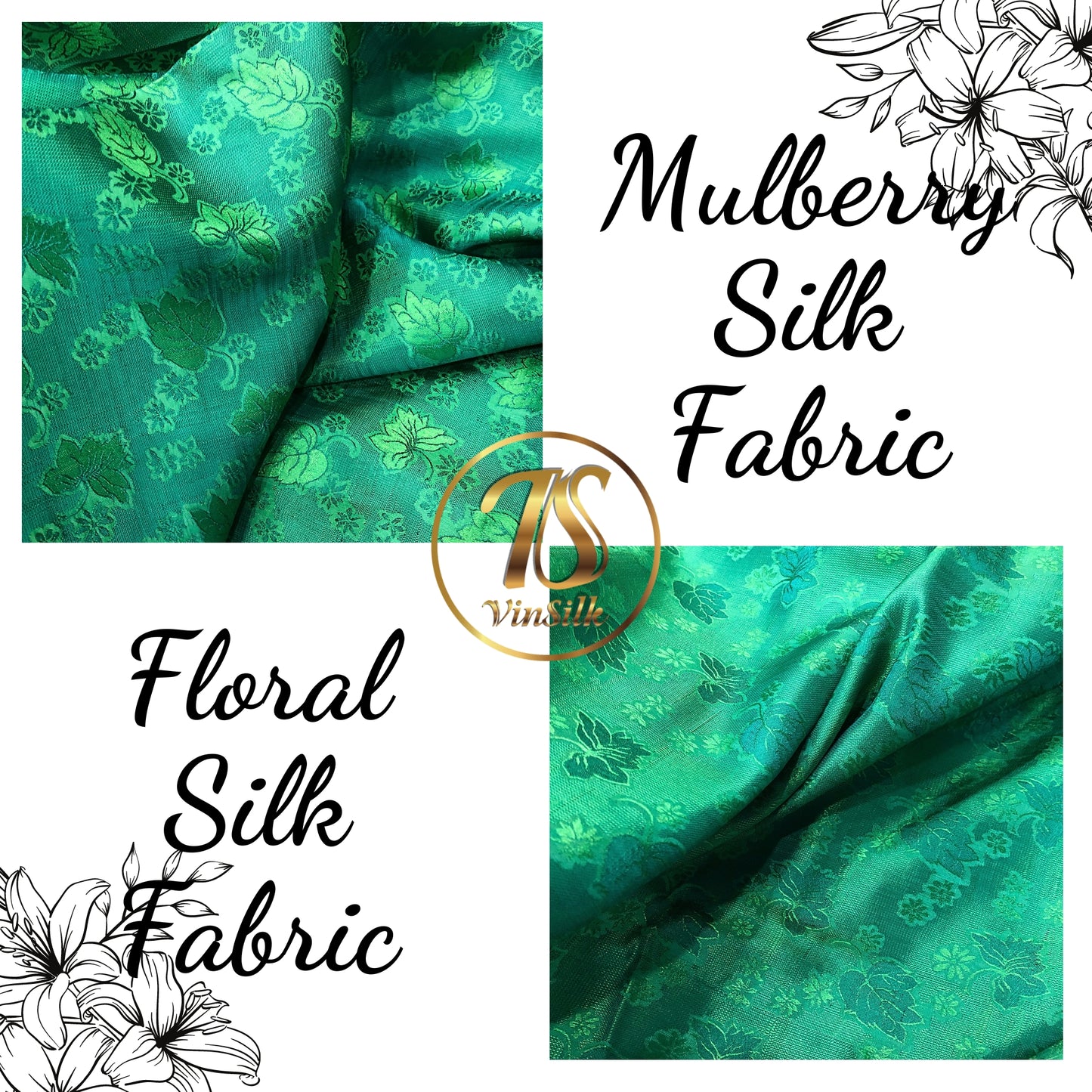 A Green silk fabric with mulberry leaf pattern, Pure mulberry silk, Handmade fabric, Organic fiber, Vintage textile