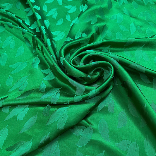 green silk fabric with mulberry leaves pattern, Pure mulberry silk, Handmade fabric, Organic fiber, Vintage textile