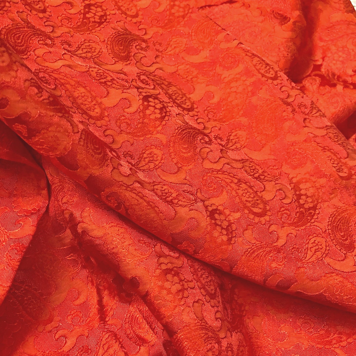Mulberry Silk Pattern Fabric – Dragonfly Pattern – Silk for Sewing – Orange Pattern Silk Fabric