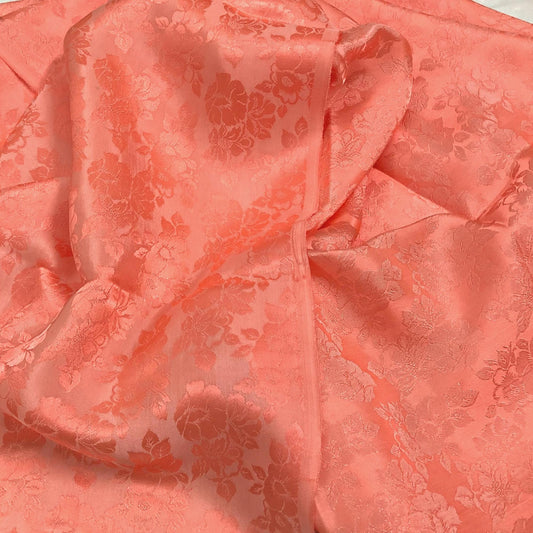 Orange silk with rose flower pattern fabric, Pure mulberry silk, Handmade fabric, Organic fiber, Vintage textile, Dress making, Gift for women, Silk dress, fabric silk