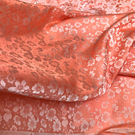 PURE MULBERRY SILK fabric by the yard - Light orange silk fabric - Floral silk - Handmade fabric – Dress making – Silk for sewing - Gift for women