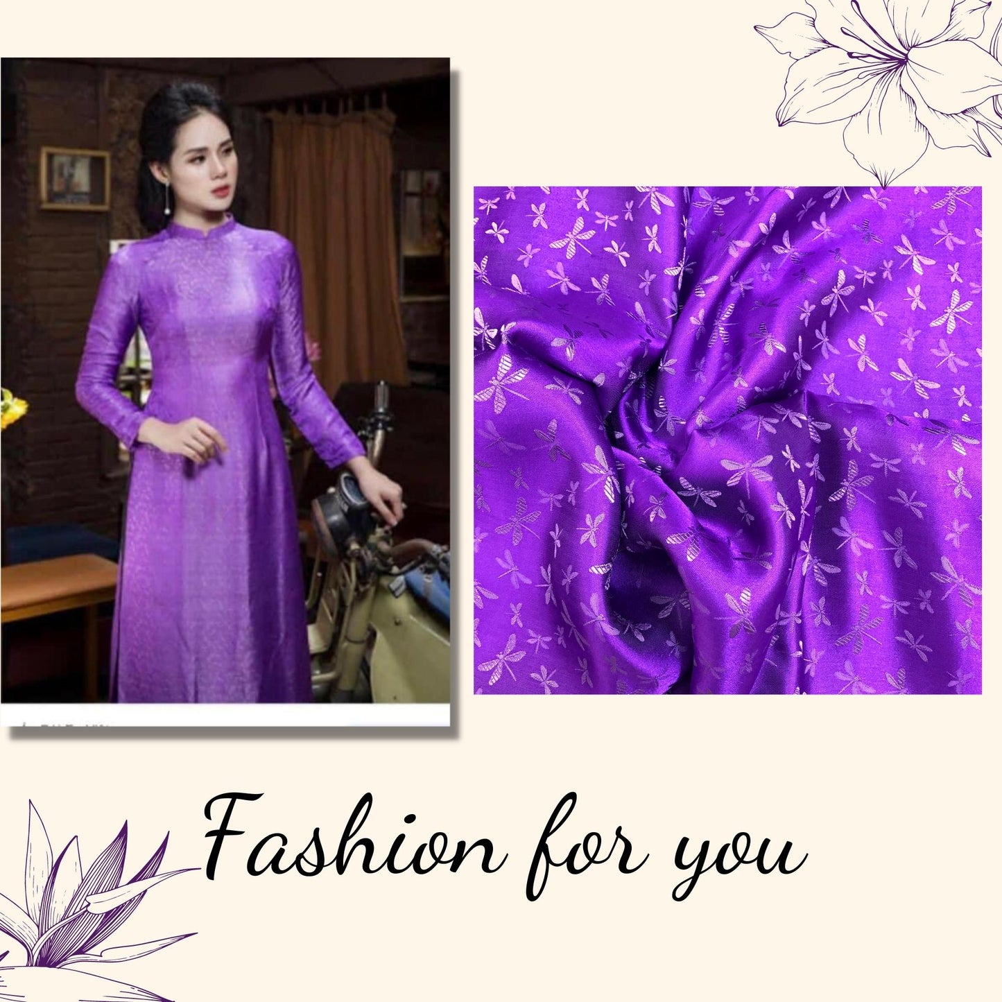 PATTERN MULBERRY SILK fabric by the yard - Purple silk fabric - Handmade fabric – Dress making – Silk for sewing - Gift for women