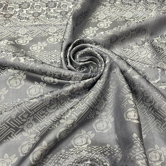 PATTERN MULBERRY SILK fabric by the yard - gray brocade - Handmade fabric – Dress making – Silk for sewing - Gift for women