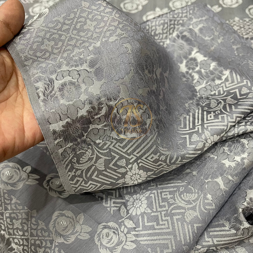 PATTERN MULBERRY SILK fabric by the yard - gray brocade - Handmade fabric – Dress making – Silk for sewing - Gift for women