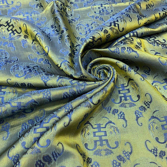 PATTERN MULBERRY SILK fabric by the yard - green yellow bat- Handmade fabric – Dress making – Silk for sewing - Gift for women
