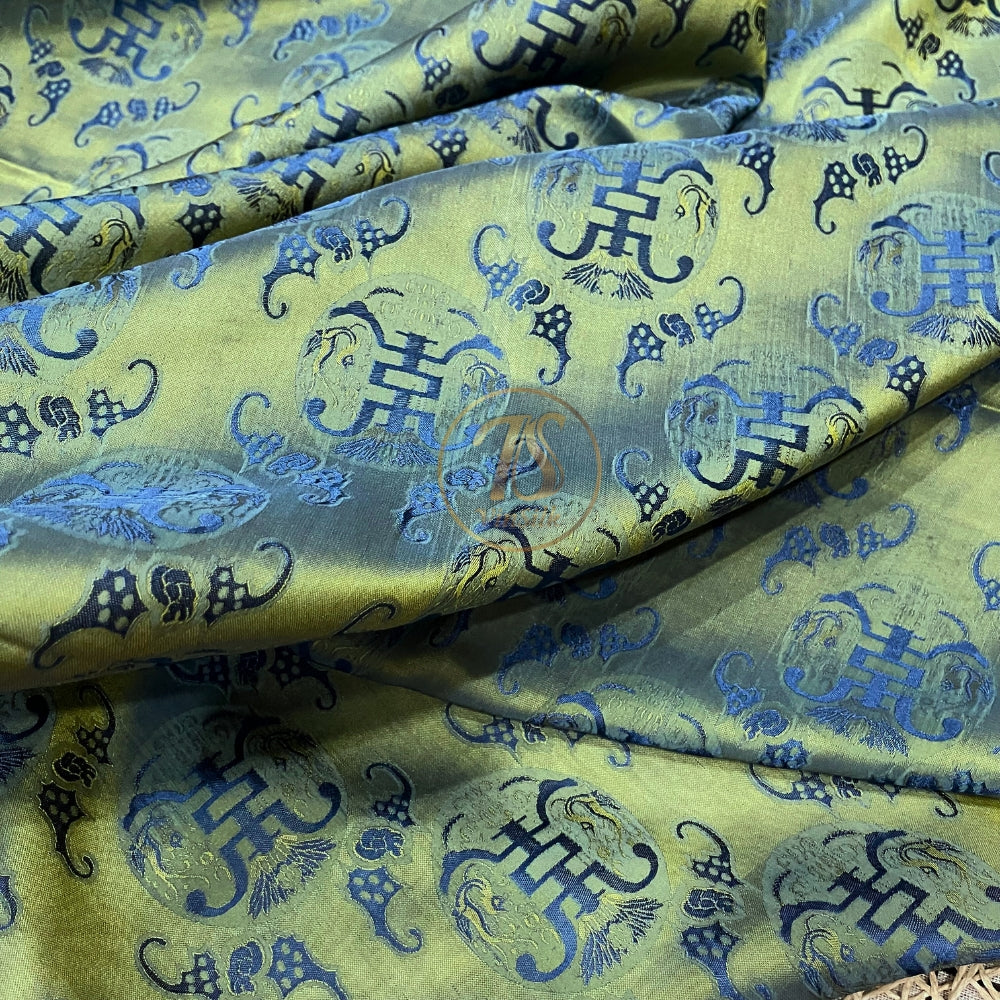 PATTERN MULBERRY SILK fabric by the yard - green yellow bat- Handmade fabric – Dress making – Silk for sewing - Gift for women