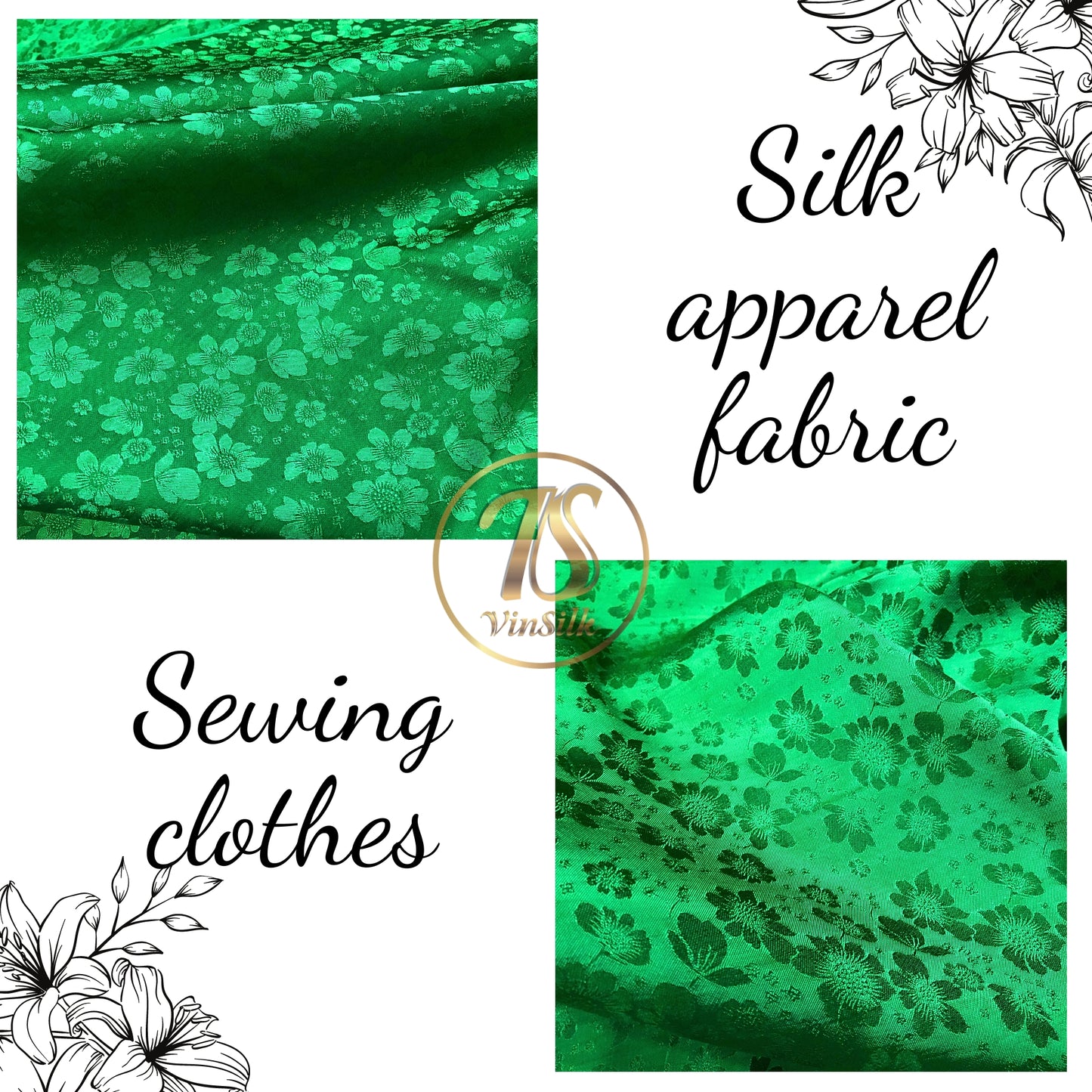 PURE MULBERRY SILK fabric by the yard - Green floral silk fabric - Handmade silk – Dress making – Silk for sewing - Gift for women