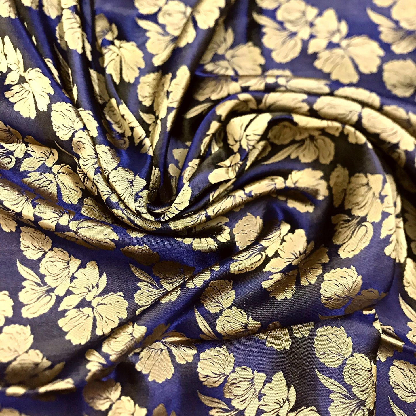 PURE MULBERRY SILK fabric by the yard - Handmade fabric – Dress making – Silk for sewing - Gift for women - Blue silk with yellow floral pattern