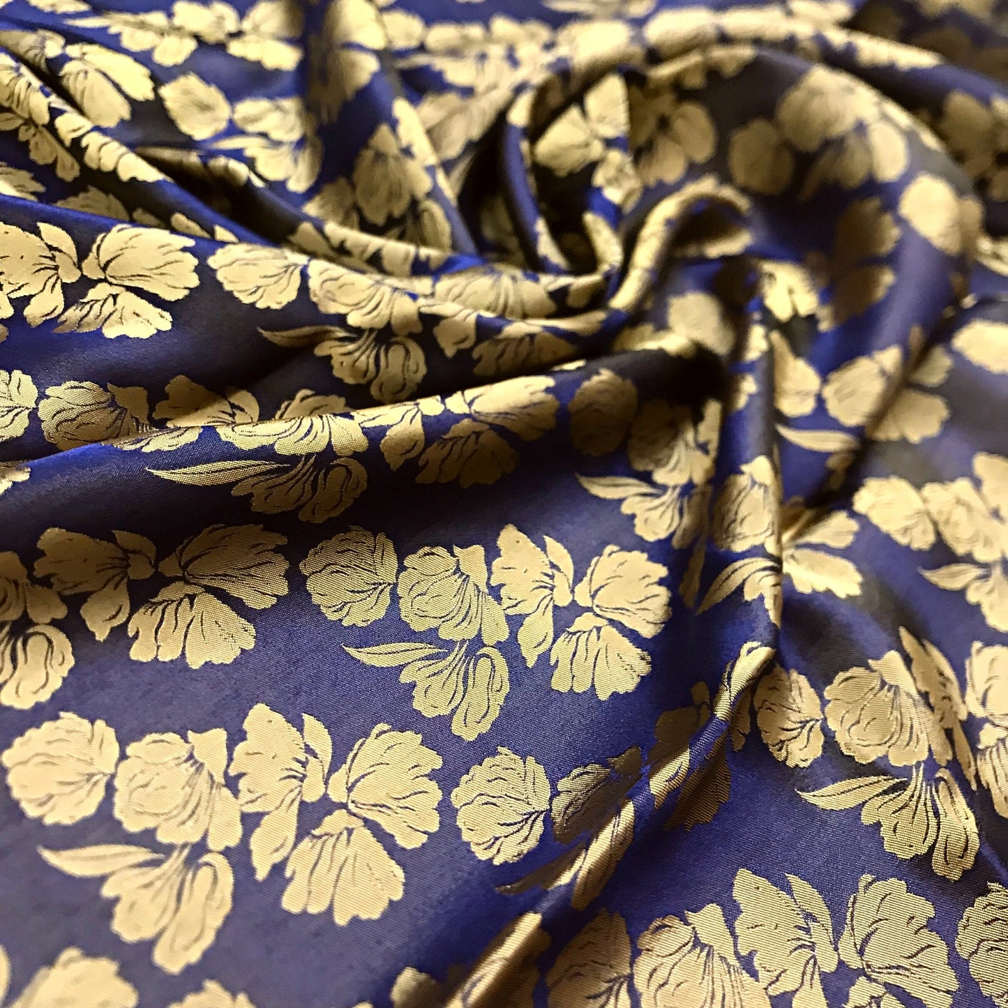 PURE MULBERRY SILK fabric by the yard - Handmade fabric – Dress making – Silk for sewing - Gift for women - Blue silk with yellow floral pattern