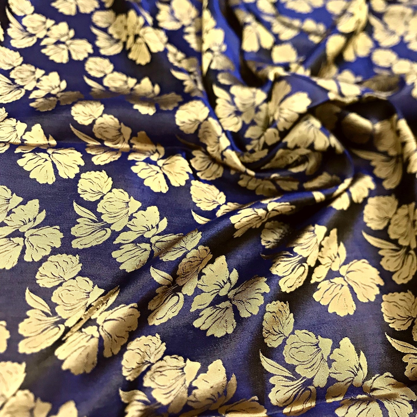 PURE MULBERRY SILK fabric by the yard - Handmade fabric – Dress making – Silk for sewing - Gift for women - Blue silk with yellow floral pattern