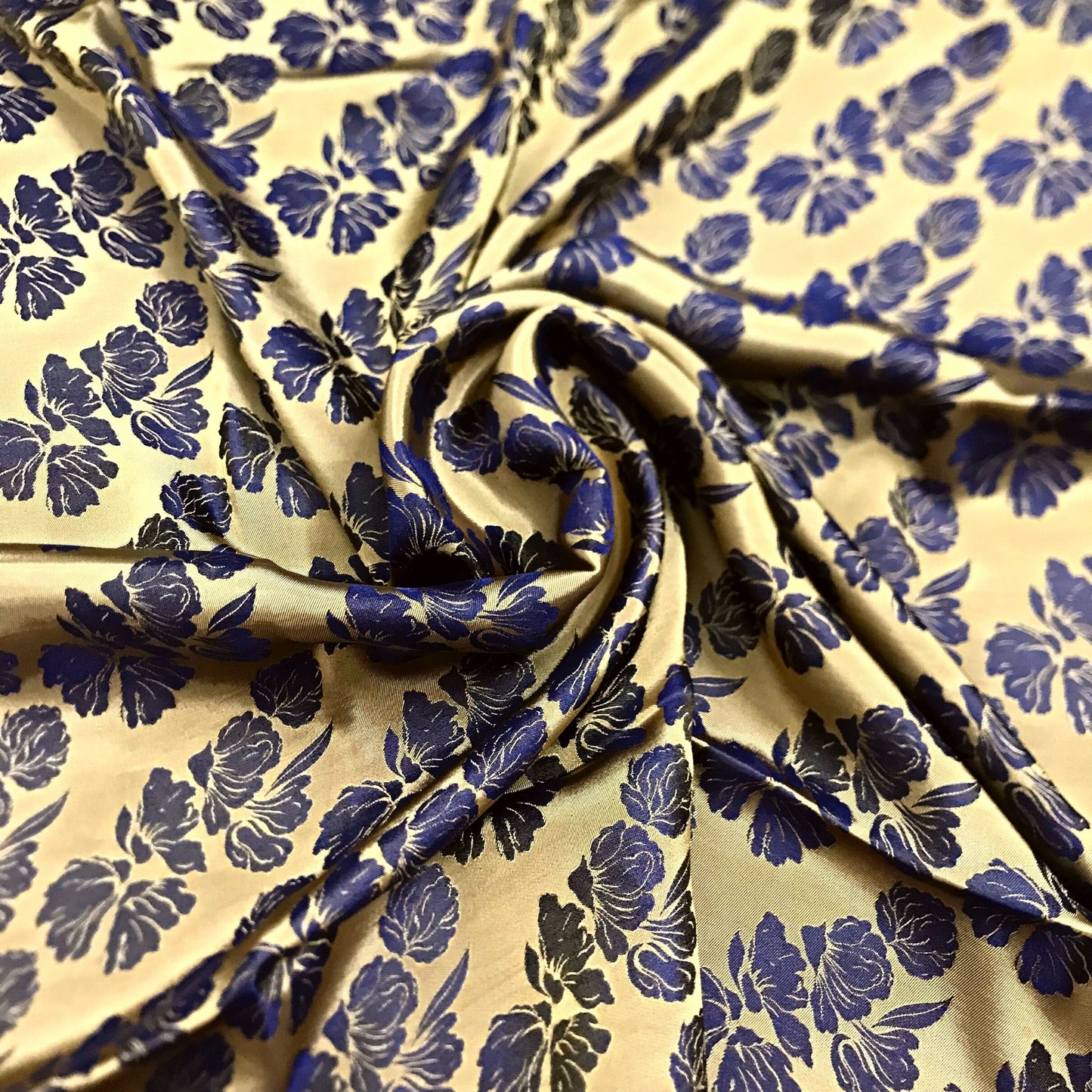 PURE MULBERRY SILK fabric by the yard - Handmade fabric – Dress making – Silk for sewing - Gift for women - Blue silk with yellow floral pattern