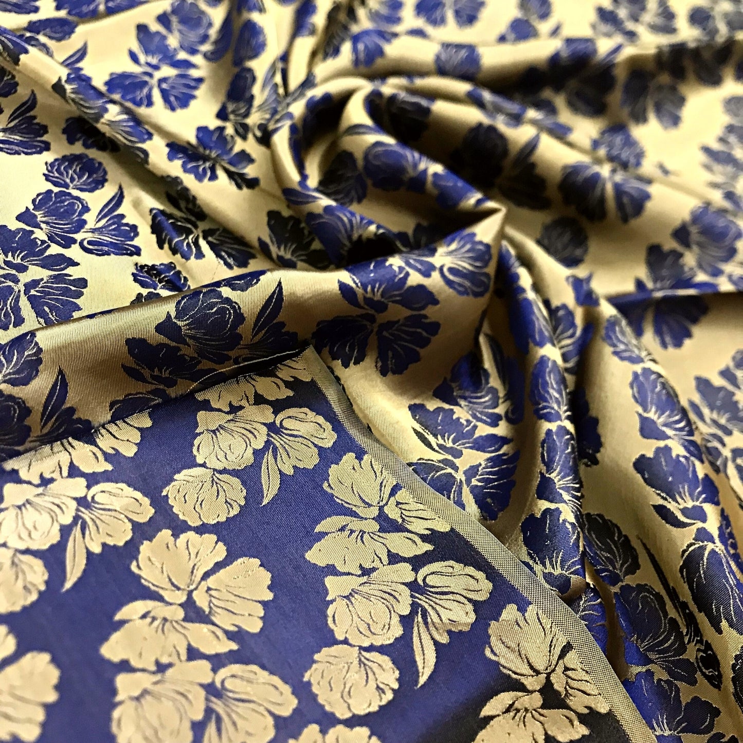 PURE MULBERRY SILK fabric by the yard - Handmade fabric – Dress making – Silk for sewing - Gift for women - Blue silk with yellow floral pattern