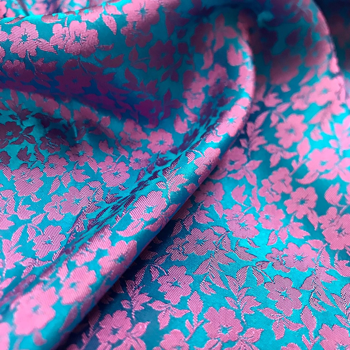 PURE MULBERRY SILK fabric by the yard - Pink floral silk - Blue silk fabric - Handmade fabric – Dress making – Silk for sewing - Gift for women