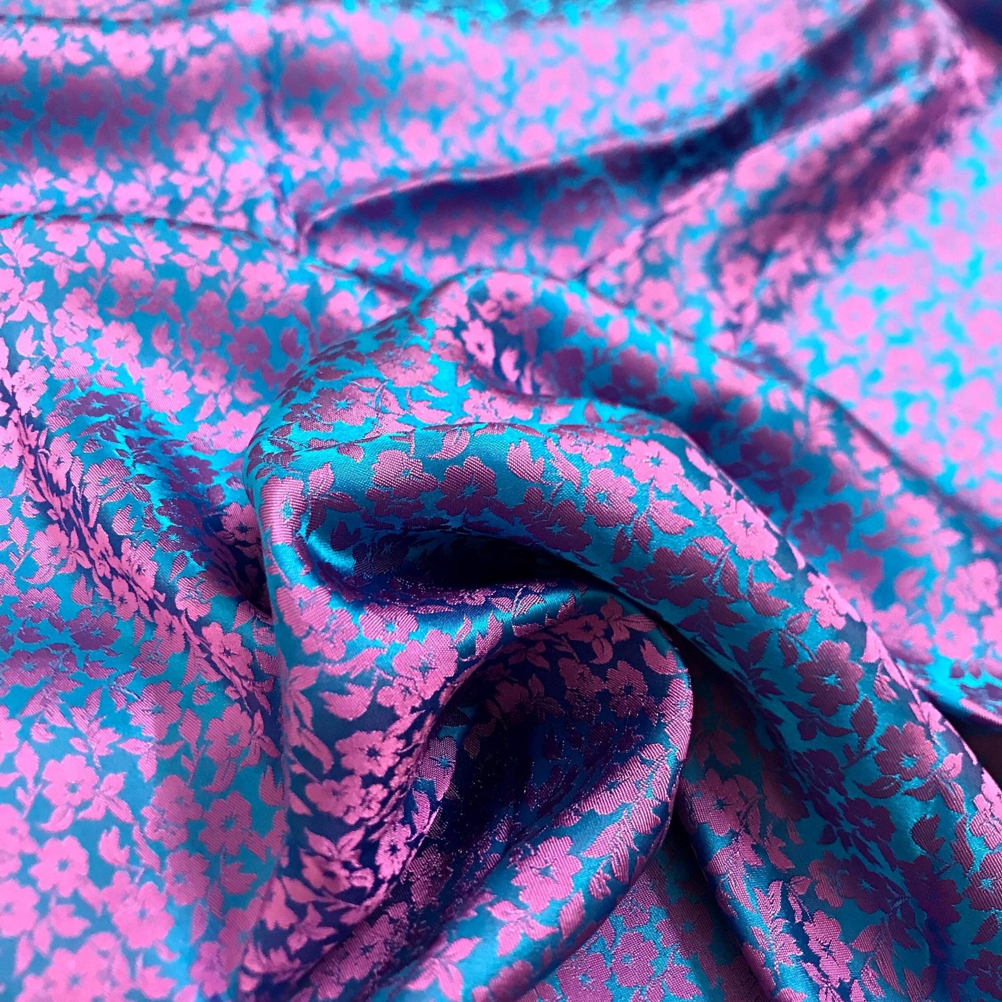 PURE MULBERRY SILK fabric by the yard - Pink floral silk - Blue silk fabric - Handmade fabric – Dress making – Silk for sewing - Gift for women