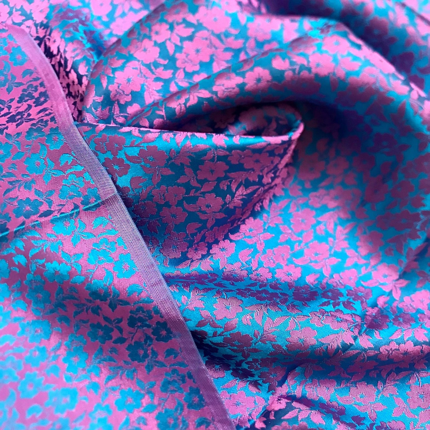 PURE MULBERRY SILK fabric by the yard - Pink floral silk - Blue silk fabric - Handmade fabric – Dress making – Silk for sewing - Gift for women