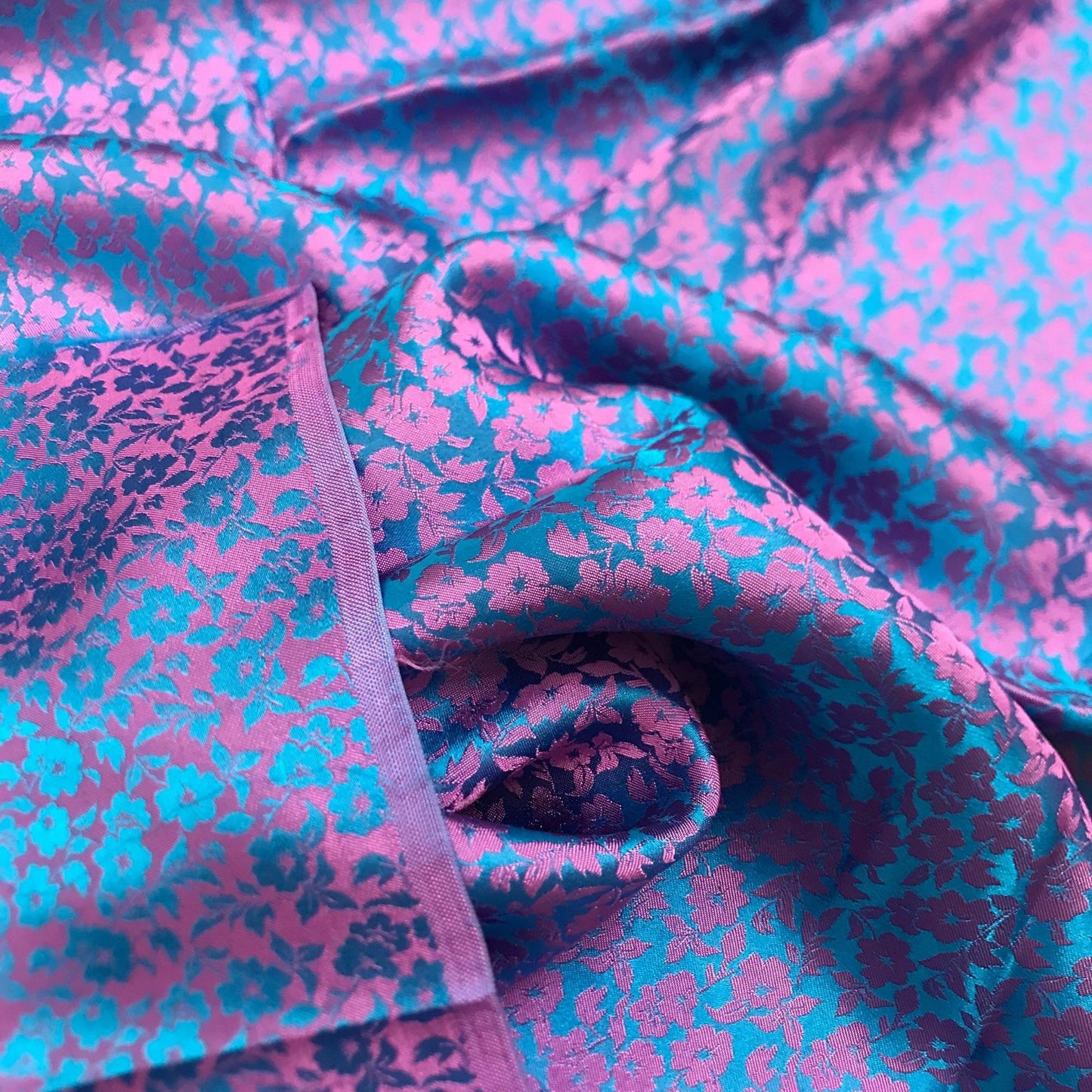 PURE MULBERRY SILK fabric by the yard - Pink floral silk - Blue silk fabric - Handmade fabric – Dress making – Silk for sewing - Gift for women