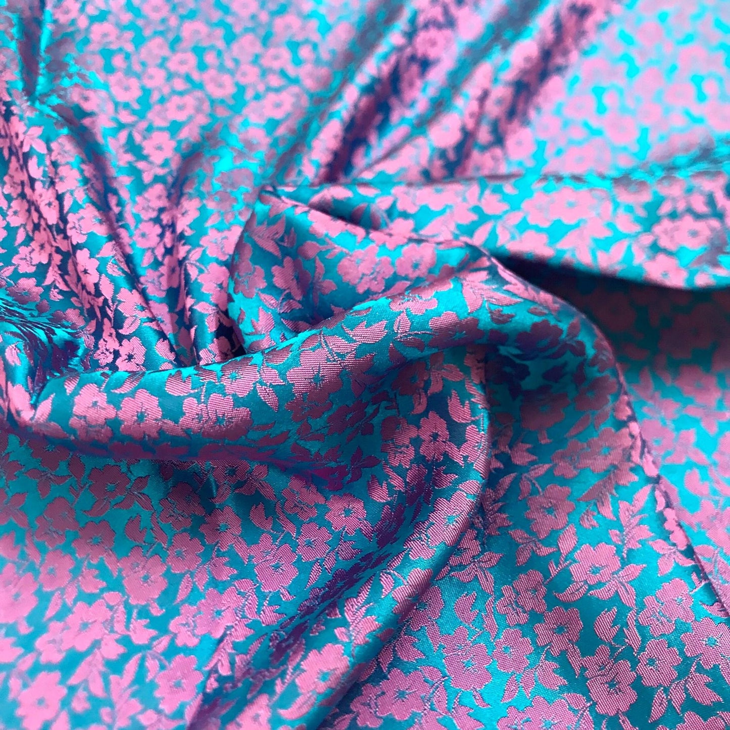 PURE MULBERRY SILK fabric by the yard - Pink floral silk - Blue silk fabric - Handmade fabric – Dress making – Silk for sewing - Gift for women