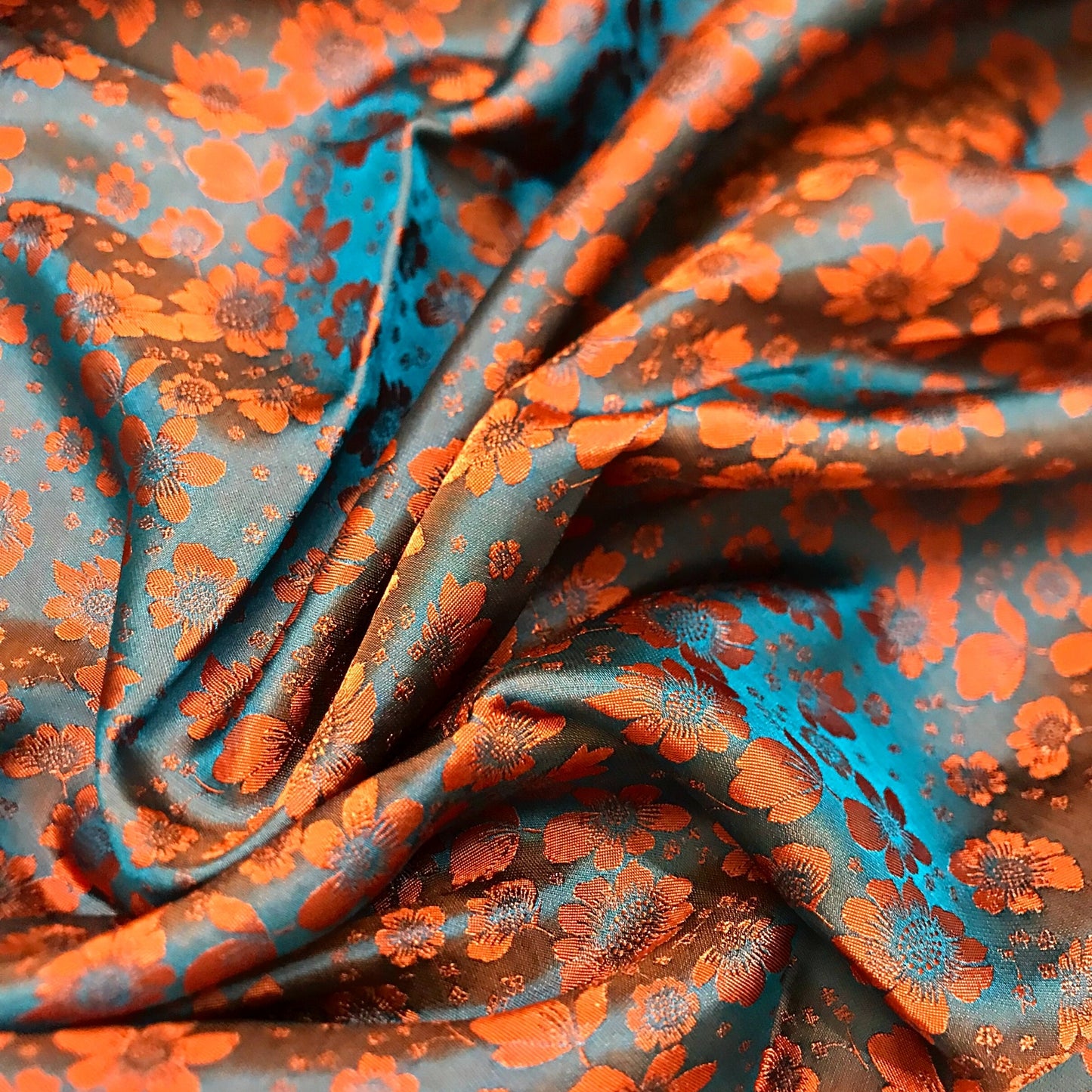 PURE MULBERRY SILK fabric by the yard - Orange floral silk fabric - Handmade silk – Dress making – Silk for sewing - Gift for women