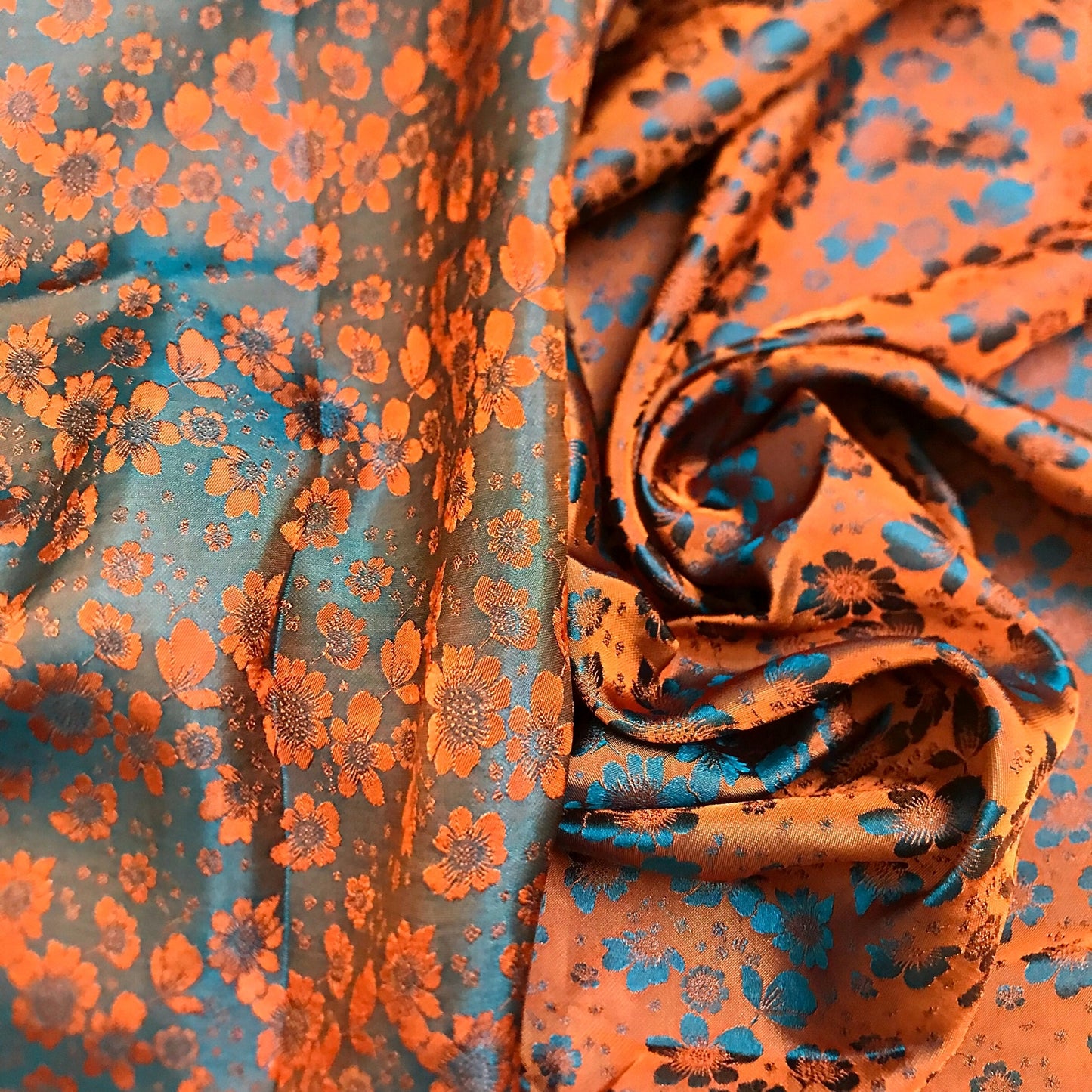 PURE MULBERRY SILK fabric by the yard - Orange floral silk fabric - Handmade silk – Dress making – Silk for sewing - Gift for women