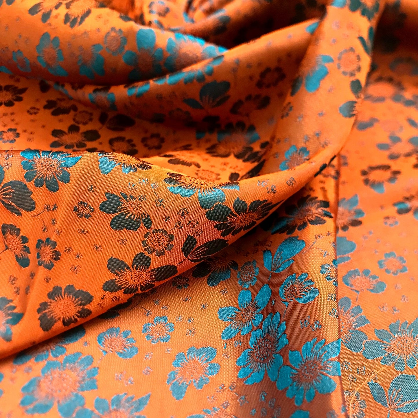 PURE MULBERRY SILK fabric by the yard - Orange floral silk fabric - Handmade silk – Dress making – Silk for sewing - Gift for women