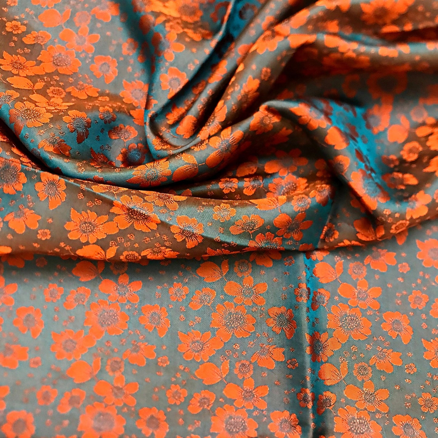 PURE MULBERRY SILK fabric by the yard - Orange floral silk fabric - Handmade silk – Dress making – Silk for sewing - Gift for women