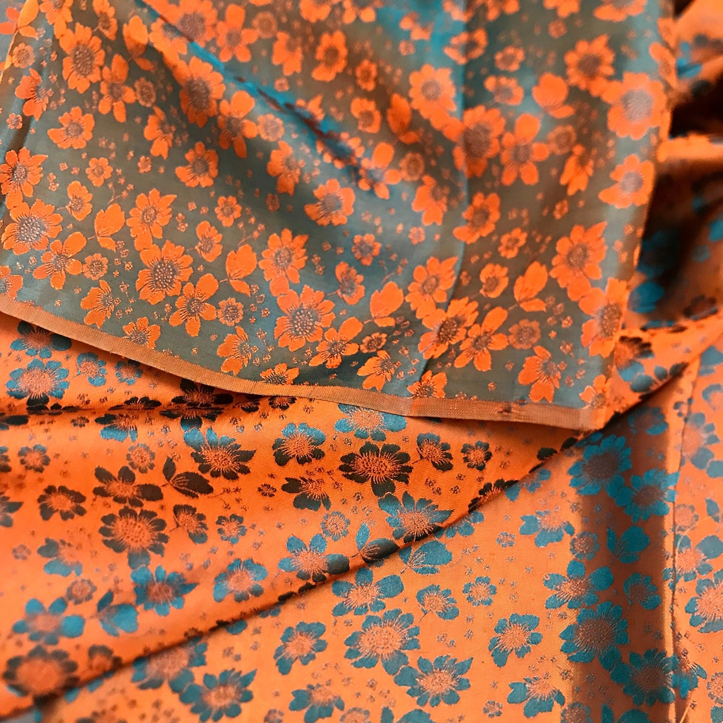 PURE MULBERRY SILK fabric by the yard - Orange floral silk fabric - Handmade silk – Dress making – Silk for sewing - Gift for women