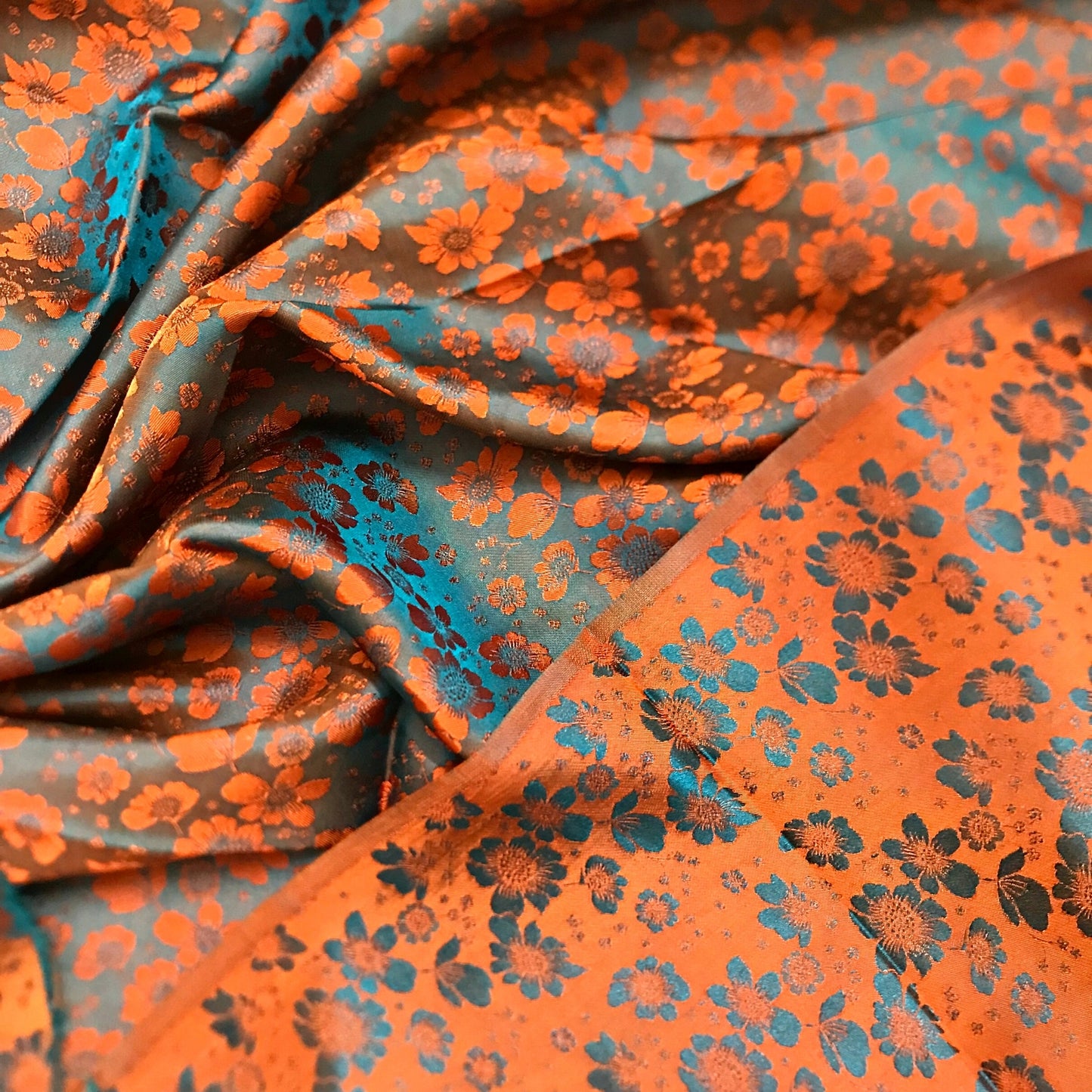 PURE MULBERRY SILK fabric by the yard - Orange floral silk fabric - Handmade silk – Dress making – Silk for sewing - Gift for women