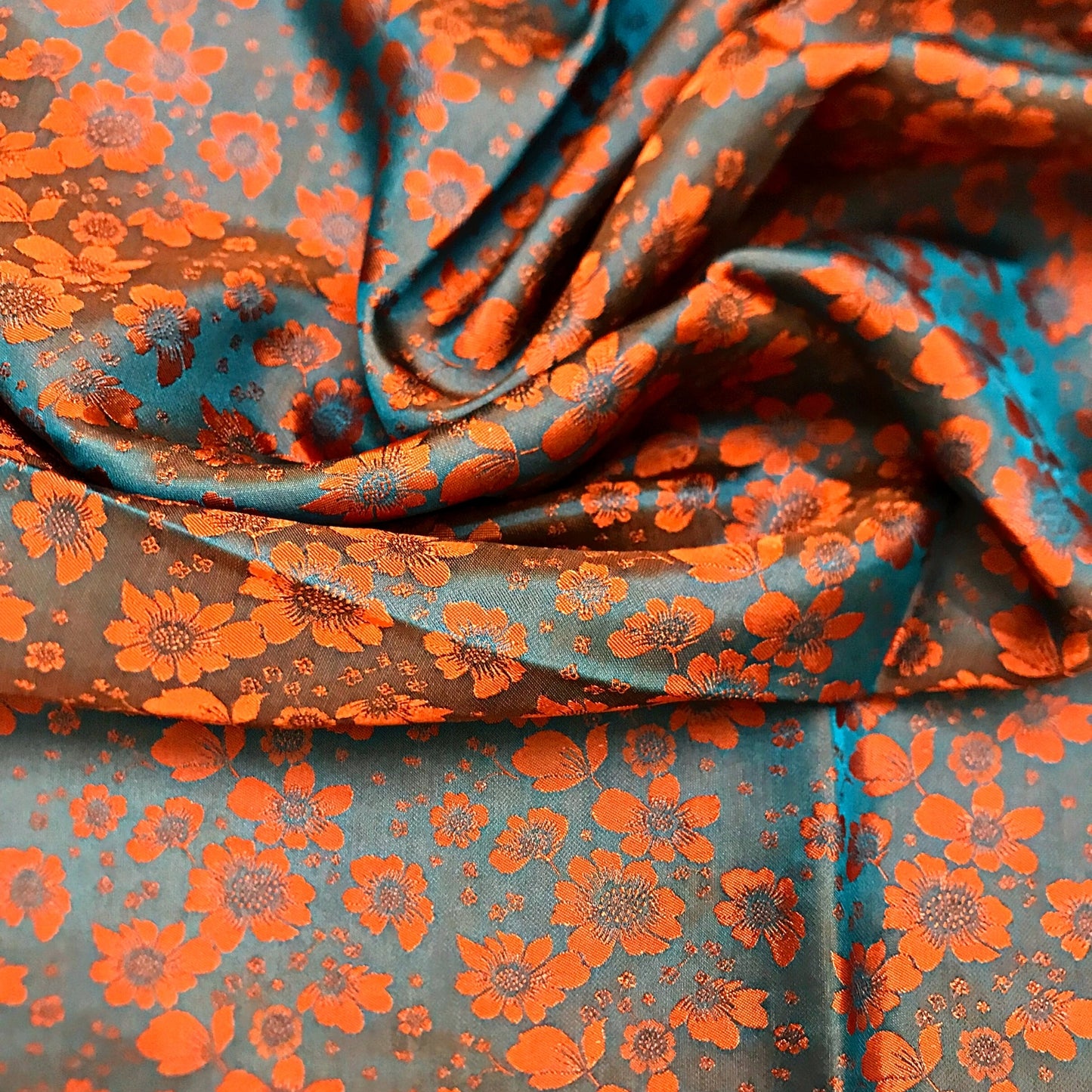 PURE MULBERRY SILK fabric by the yard - Orange floral silk fabric - Handmade silk – Dress making – Silk for sewing - Gift for women