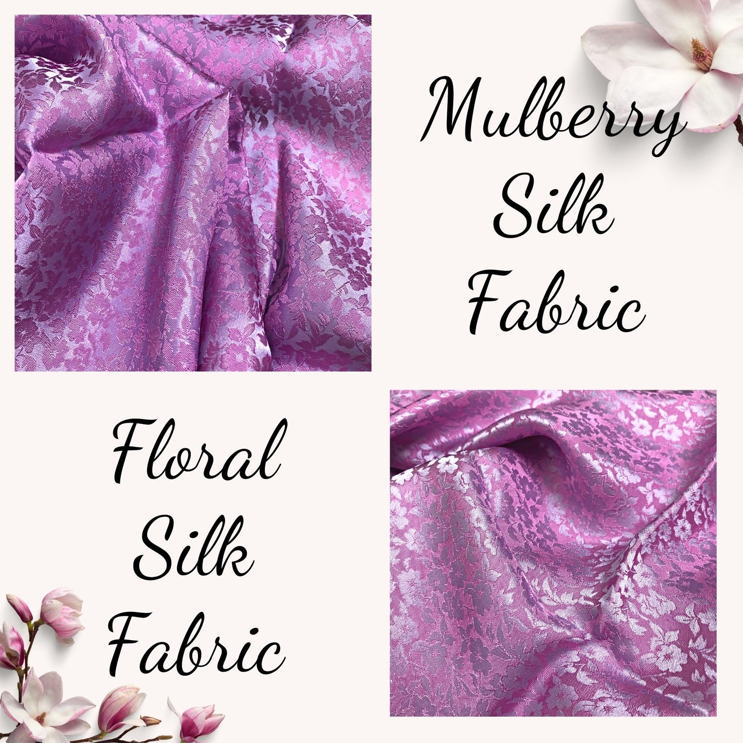 PURE MULBERRY SILK fabric by the yard - Floral silk - Handmade fabric – Dress making – Silk for sewing - Sewing clothes