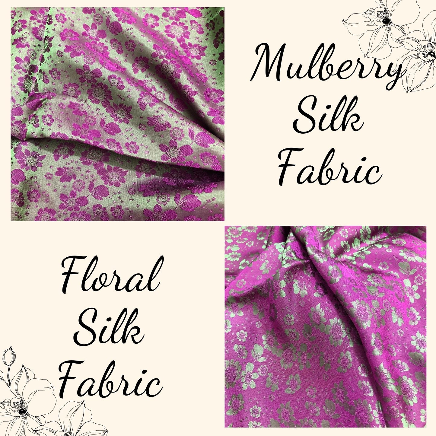 PURE MULBERRY SILK fabric by the yard - Floral silk - Handmade fabric – Dress making – Silk for sewing - Gift for women - Silk apparel fabric