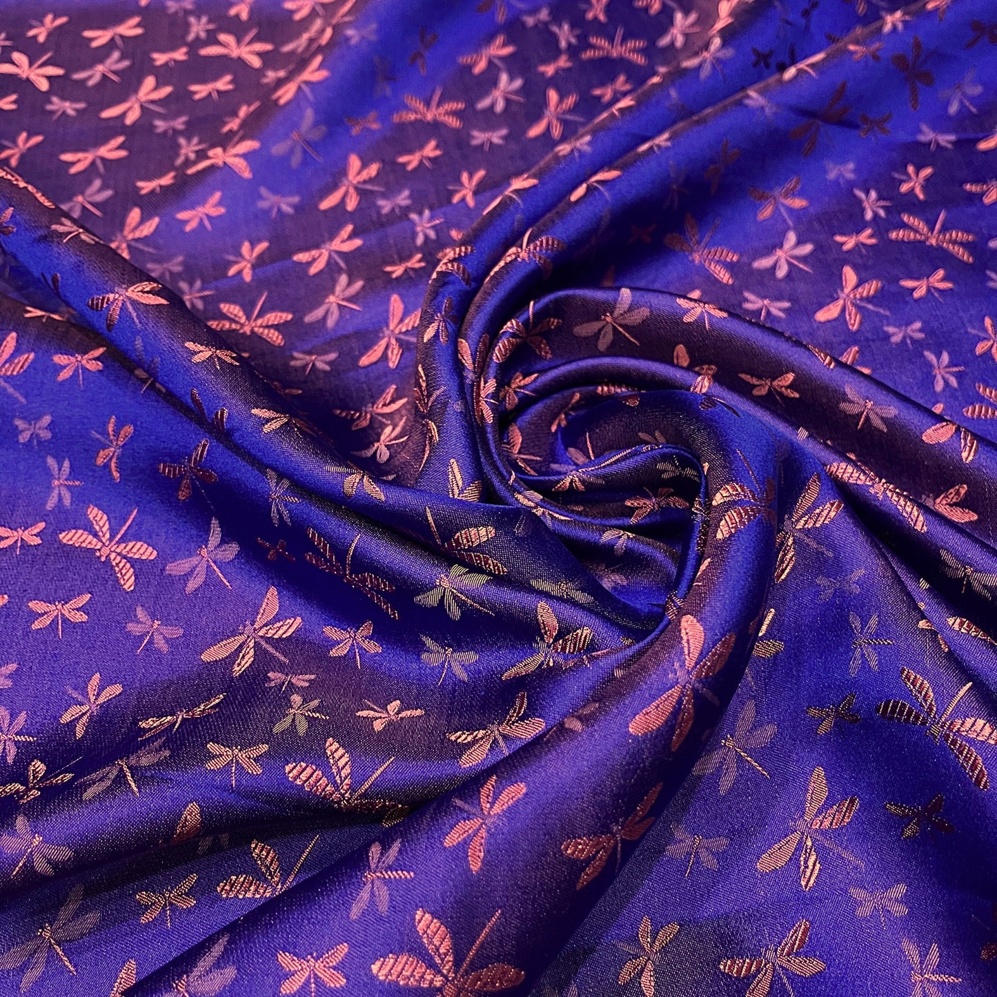 PURE MULBERRY SILK fabric by the yard - Dragonfly pattern silk fabric - Handmade fabric – Dress making – Silk for sewing - Gift for women