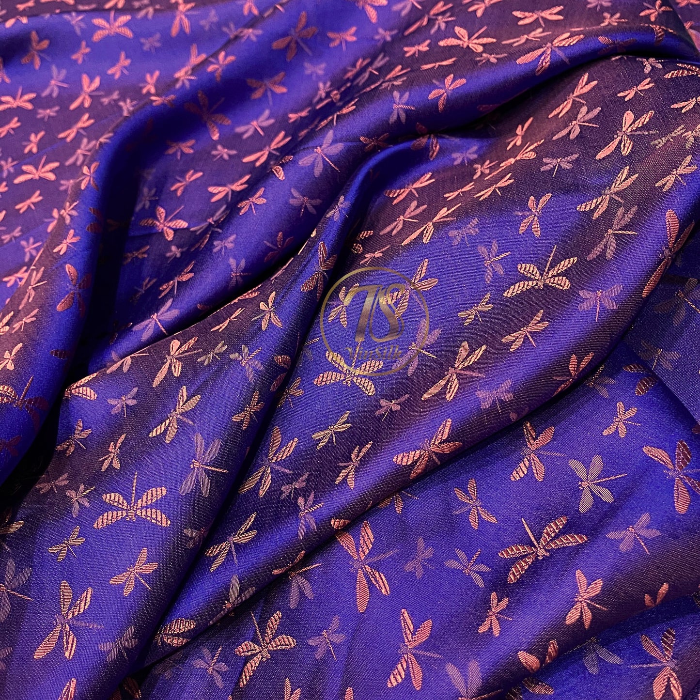 PURE MULBERRY SILK fabric by the yard - Dragonfly pattern silk fabric - Handmade fabric – Dress making – Silk for sewing - Gift for women