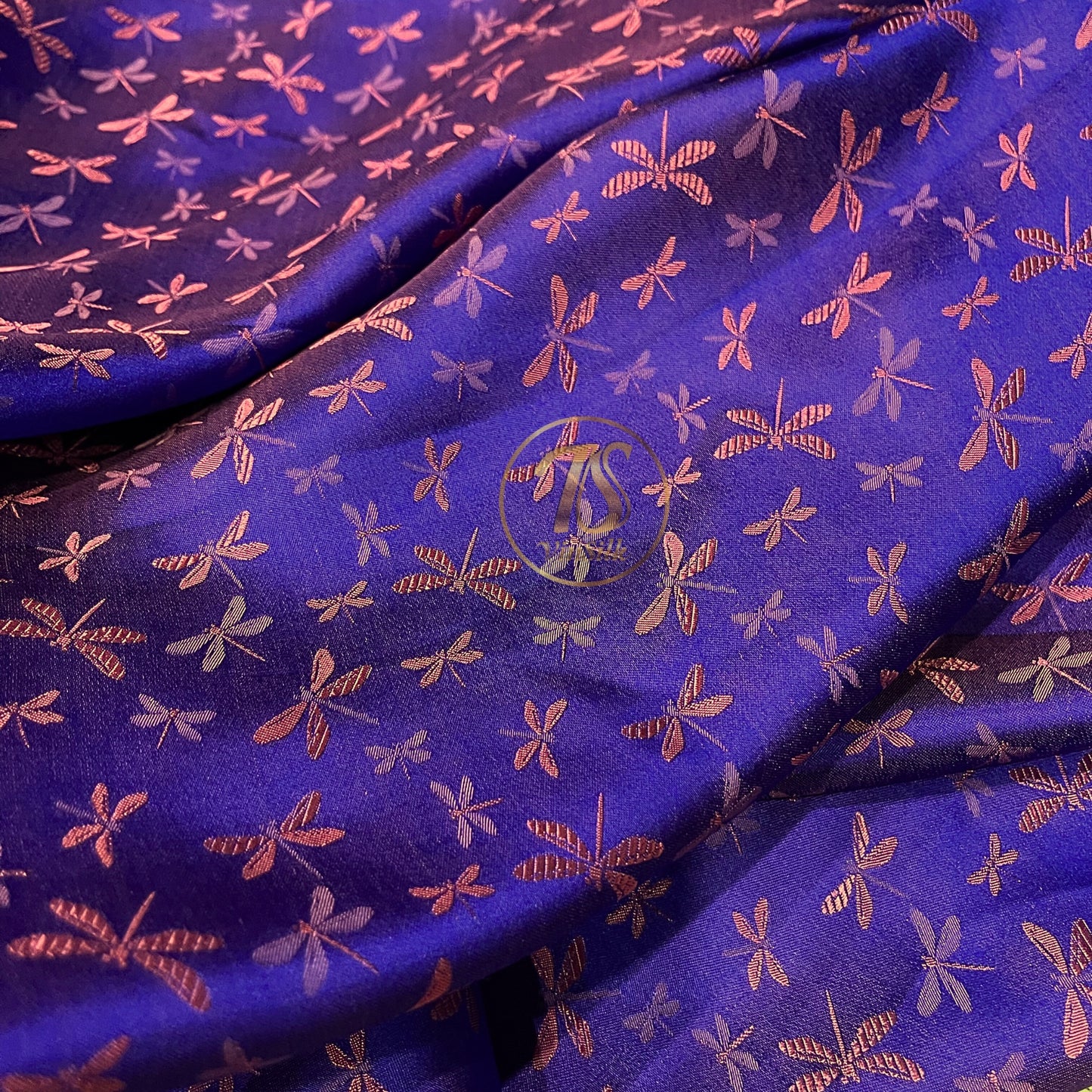 PURE MULBERRY SILK fabric by the yard - Dragonfly pattern silk fabric - Handmade fabric – Dress making – Silk for sewing - Gift for women