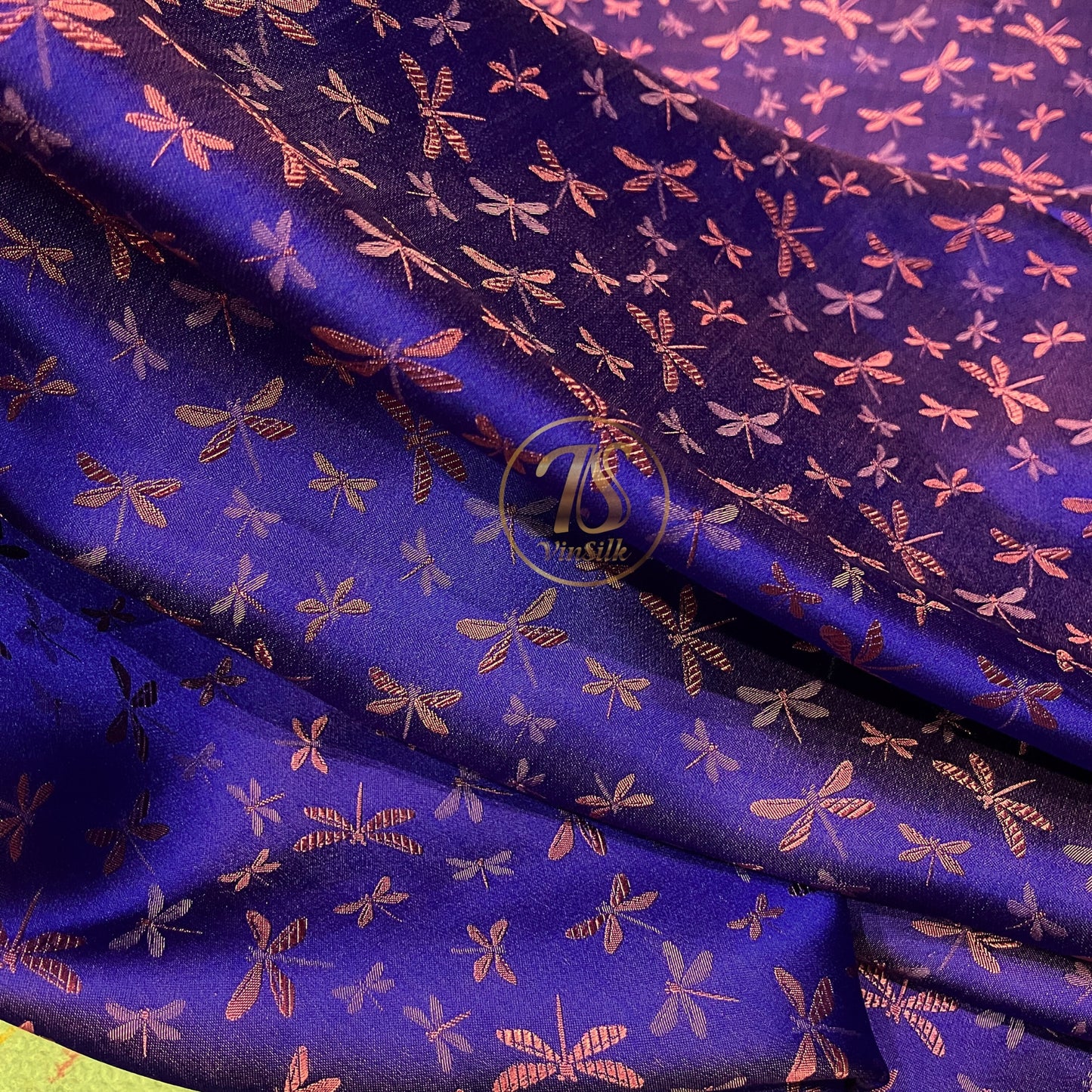 PURE MULBERRY SILK fabric by the yard - Dragonfly pattern silk fabric - Handmade fabric – Dress making – Silk for sewing - Gift for women