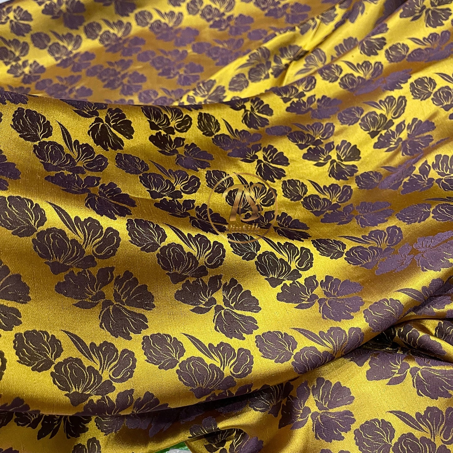 PURE MULBERRY SILK fabric by the yard - Yellow and brown silk fabric - Handmade fabric – Dress making – Silk for sewing - Gift for women